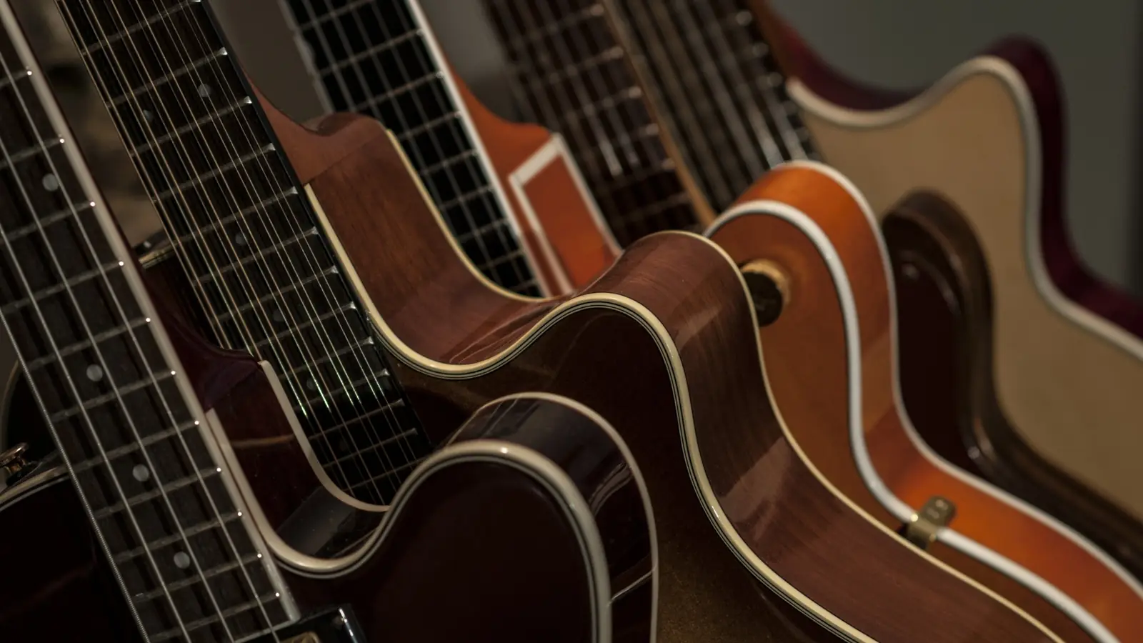 A row of guitars